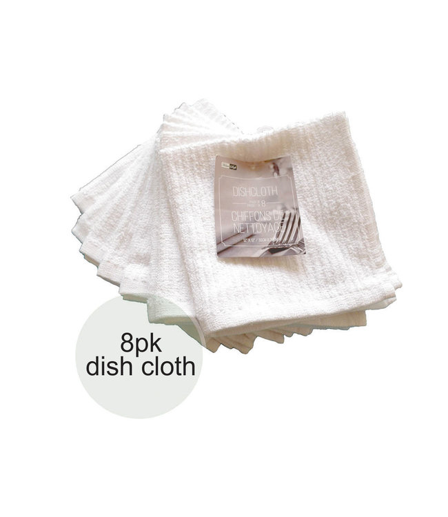 8PK BAR MOP DISH CLOTH WHITE 12X12 (MP48)