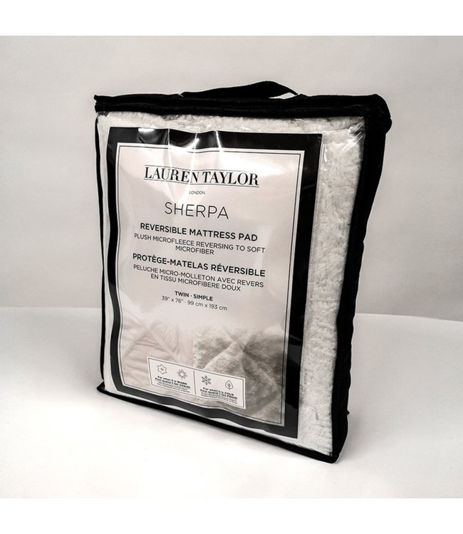 LAUREN TAYLOR SHERPA REVERSIBLE MATTRESS PAD WHITE (MP6)