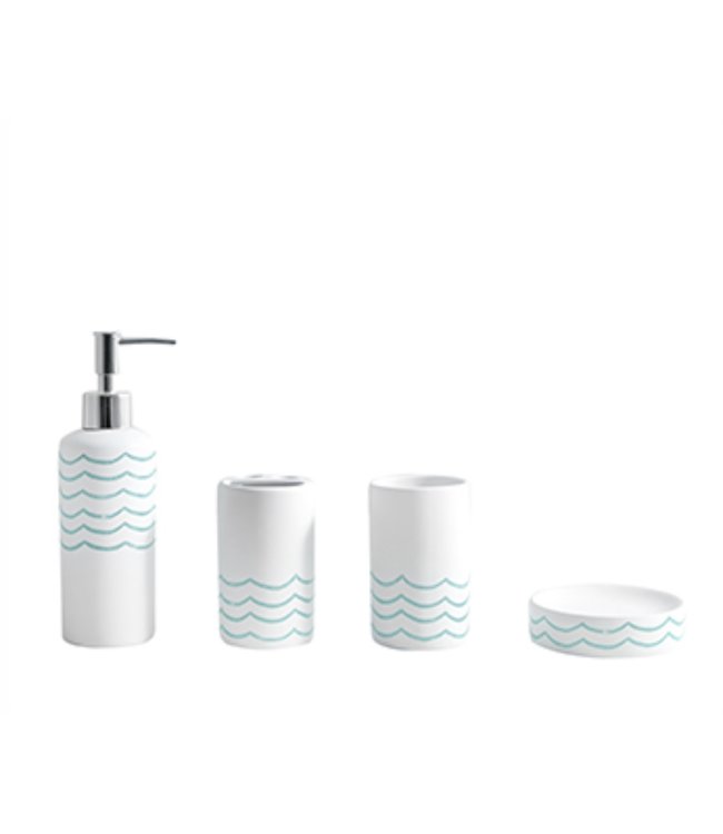 LAUREN TAYLOR WAVES 4PC BATHROOM ACCESSORY SET AST (MP12)