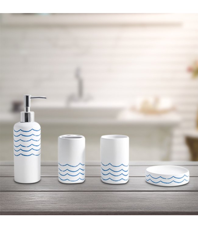 LAUREN TAYLOR WAVES 4PC BATHROOM ACCESSORY SET AST (MP12)