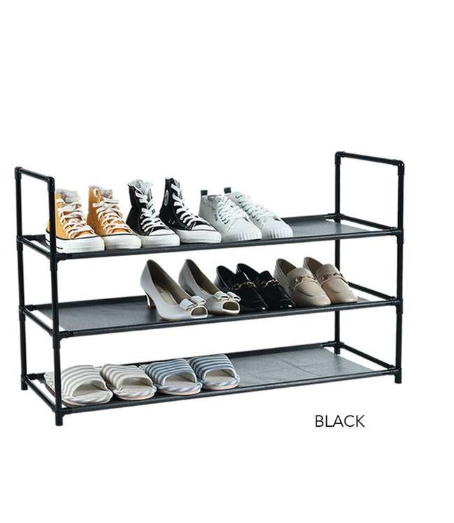 STUDIO 707 3 TIER SHOE RACK w/FABRIC SHELVES 34X11X21" (MP12)