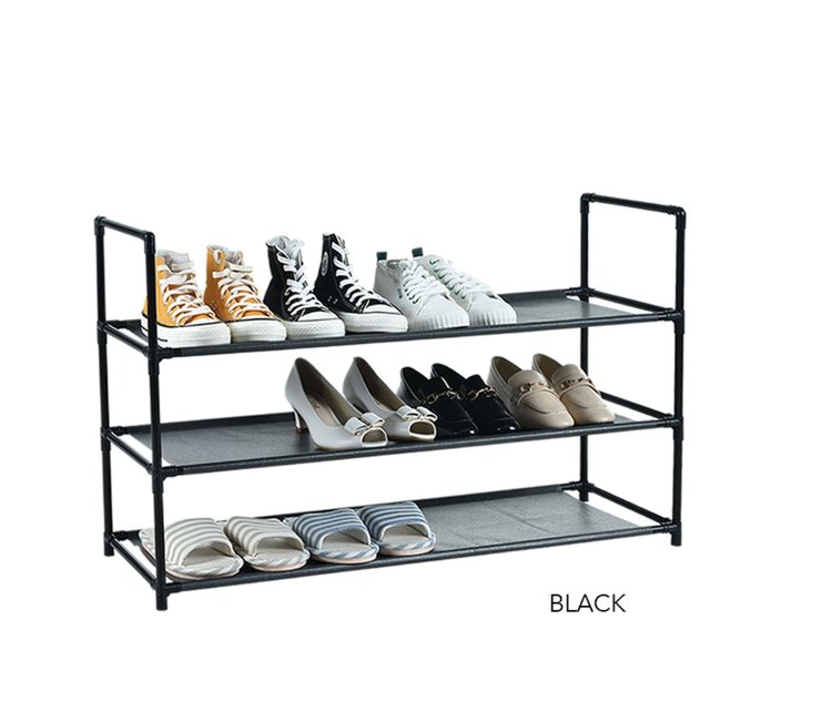 at Home 3-Tier Fabric Shoe Rack, Black