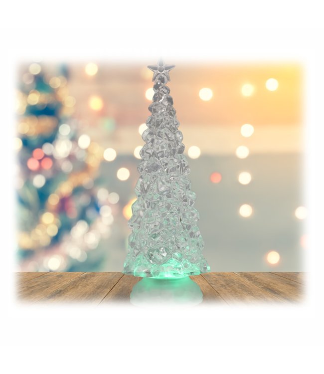 HOLIDAY LED COLOUR CHANGING GLITTER TREE WHITE 4X12" (MP8)