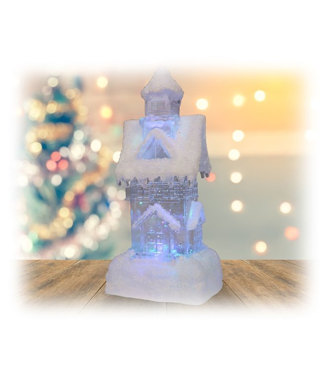 HOLIDAY LED COLOUR CHANGING GLITTER HOUSE WHITE 10" (MP8)