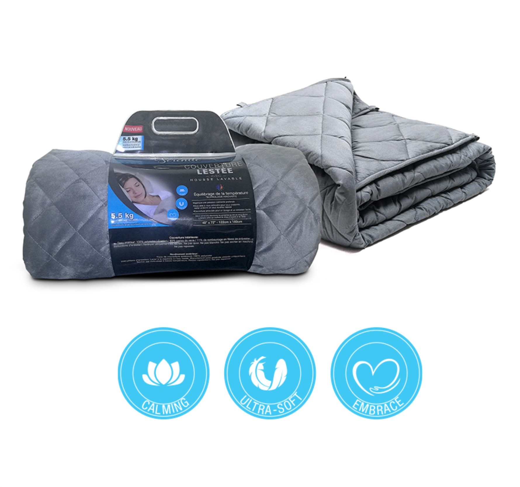 15lb WEIGHTED BLANKET GREY 60X80" (MP2) - Oxford Mills Home Fashion