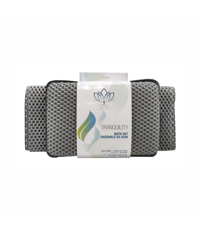LE SPA TRANQUILITY 2pc TUB MAT AND BATH PILLOW SET AST (MP12) 15X27"