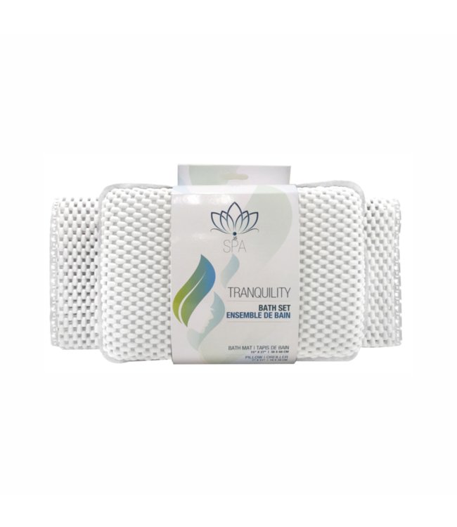 LE SPA TRANQUILITY 2pc TUB MAT AND BATH PILLOW SET AST (MP12) 15X27"