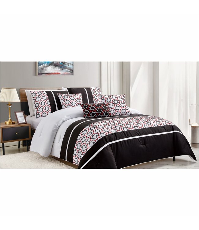 ATTICUS 6pc EMBROIDERED COMFORTER SET BLACK (MP2)