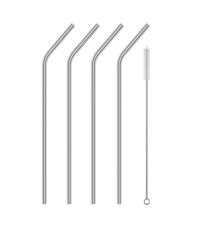 4 PACK REUSABLE CURVED STRAWS w/ CLEANING BRUSH INCLUDED