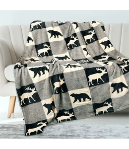 RUSTIC CABIN FOREST VELOUR THROW 50X60" BLACK/IVORY