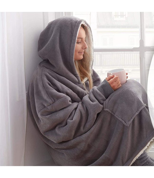 RUSTIC CABIN COZY VELOUR HOODED BLANKET w/SHERPA LINING 40"