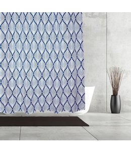 DECO LEAF SLUB FABRIC SHOWER CURTAIN NAVY/WHITE