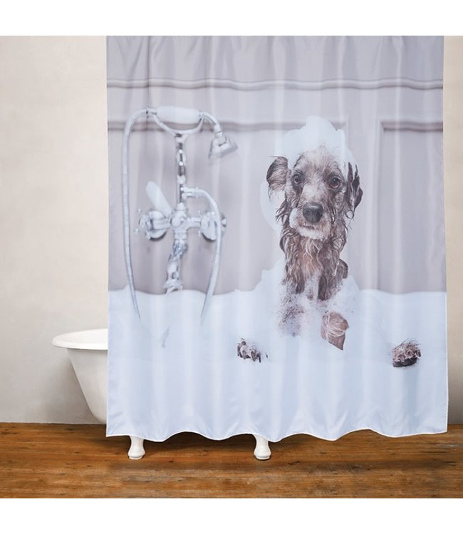 DOG BATH FABRIC SHOWER CURTAIN BROWN/BLACK