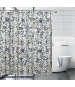 GEORGIAN GARDEN POLY LINEN FABRIC SHOWER CURTAIN BLUE/NATURAL