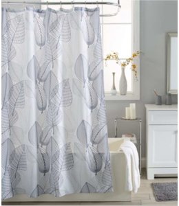 GREY LEAVES FABRIC SHOWER CURTAIN WHITE/GREY