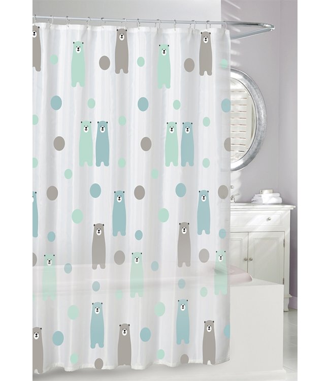 HAPPY BEARS EVA SHOWER CURTAIN AQUA GREY ON FROST