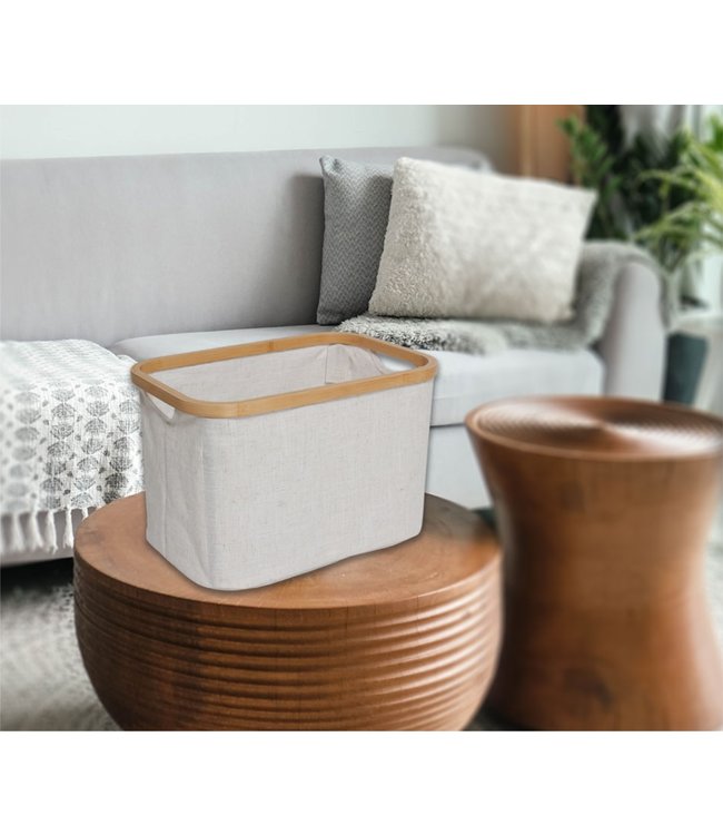 LAUREN TAYLOR STORAGE BASKET w/BAMBOO FRAME CREAM 15X11X10"