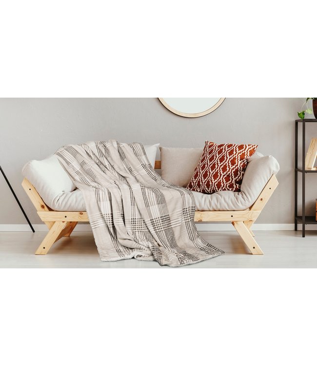 RICHMOND PLAID VELOUR REVERSE TO SHERPA BLANKET GREY (MP6)