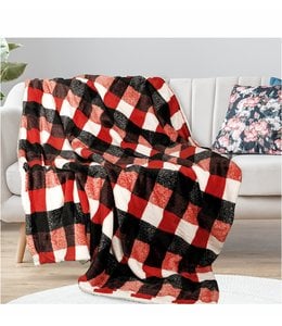 RUSTIC CABIN CHANTECLER BUFFALO VELOUR REVERSE TO SHERPA BLANKET RED (MP6)