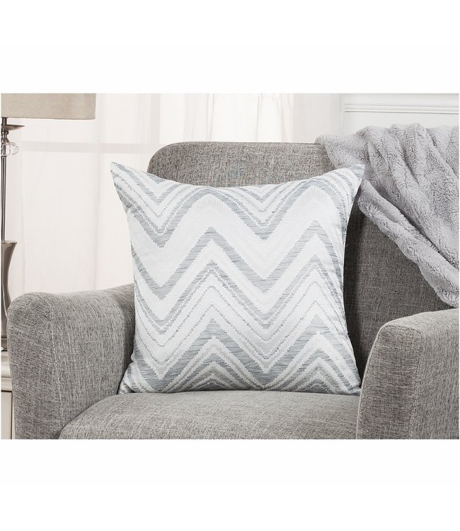 KARINA JACQUARD CUSHION BLUE CHEVRON 18X18"