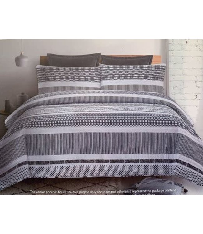 3PC PRINTED QUILT SET GREY/WHITE DOUBLE/QUEEN