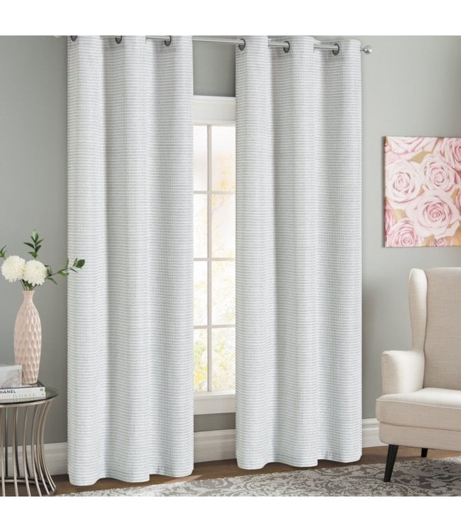 LAUREN TAYLOR LAURETTE 2pk JACQUARD GROMMET WINDOW PANEL GREY 42X84"