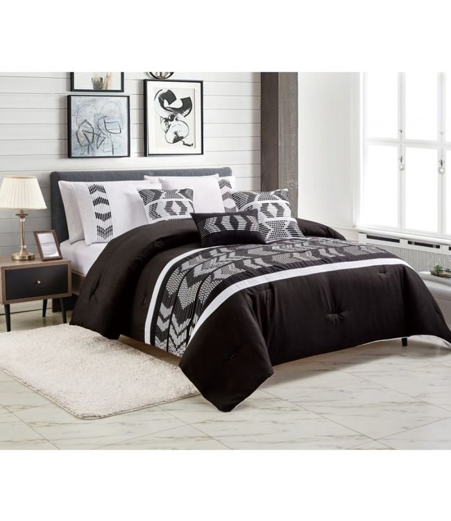 LAURENT 6pc EMBROIDERED COMFORTER SET BLACK/WHITE (MP2)