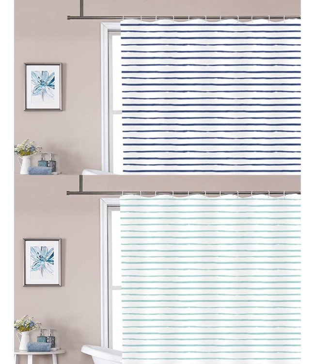 LE SPA LISE STRIPE SHOWER CURTAIN 70X72" SEA or DENIM or HEATHER GREY