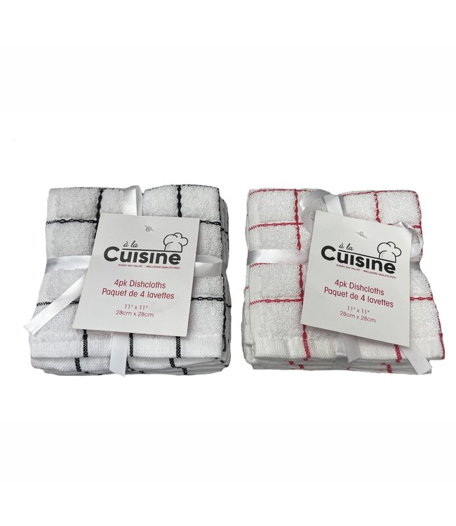 A LA CUISINE 4PK CHECK DISH CLOTH AST WHITE 11X11"