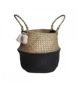 LAUREN TAYLOR SEAGRASS BASKET HALF BLACK 12.5X11"