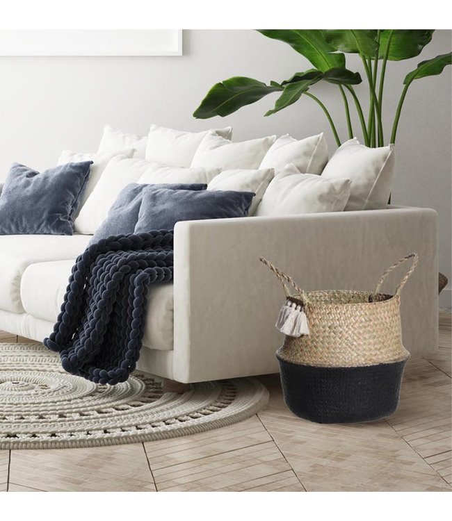 LAUREN TAYLOR SEAGRASS BASKET HALF BLACK 11X10"