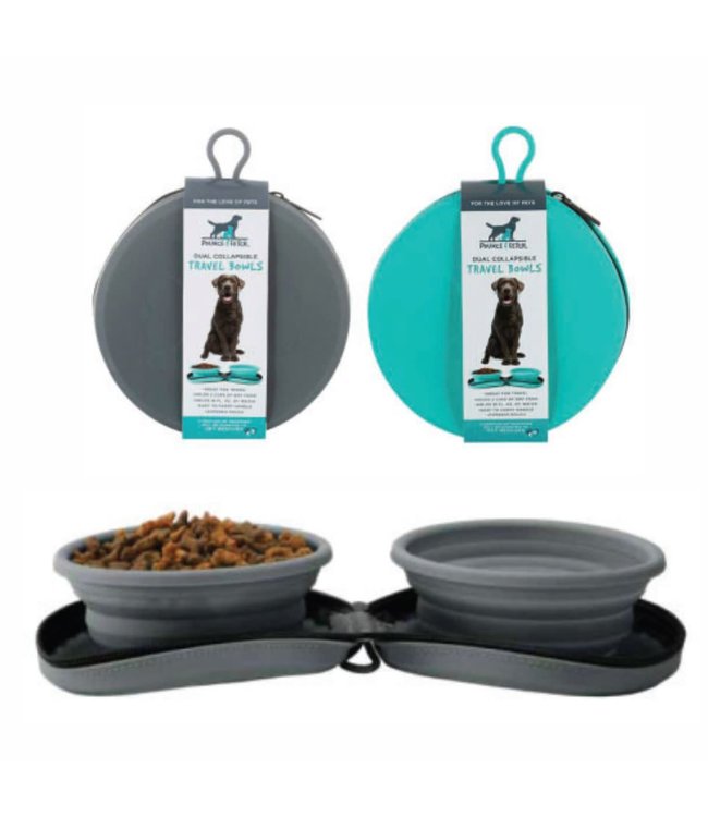 COLLAPSIBLE PET TRAVEL BOWL SET WITH ZIPPER CLOSURE