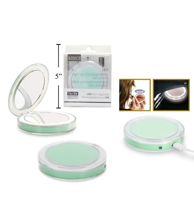 1X/3X MAGNIFYING USB RECHARGEABLE LIGHT UP MIRROR COMPACT w/DIMMER