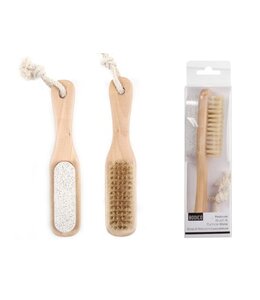 PEDICURE BRUSH & PUMICE STONE WITH WOODEN HANDLE