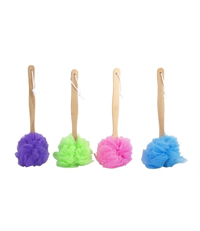 BATH SPONGE POUF w/WOODEN HANDLE