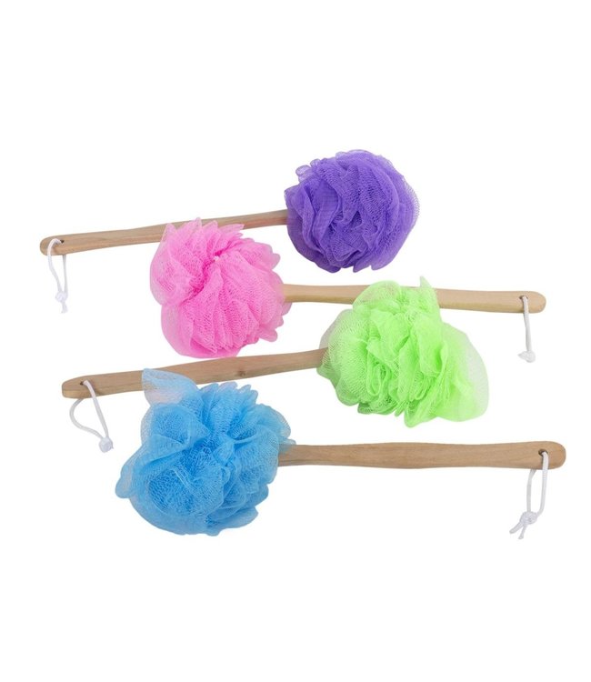BATH SPONGE POUF w/WOODEN HANDLE