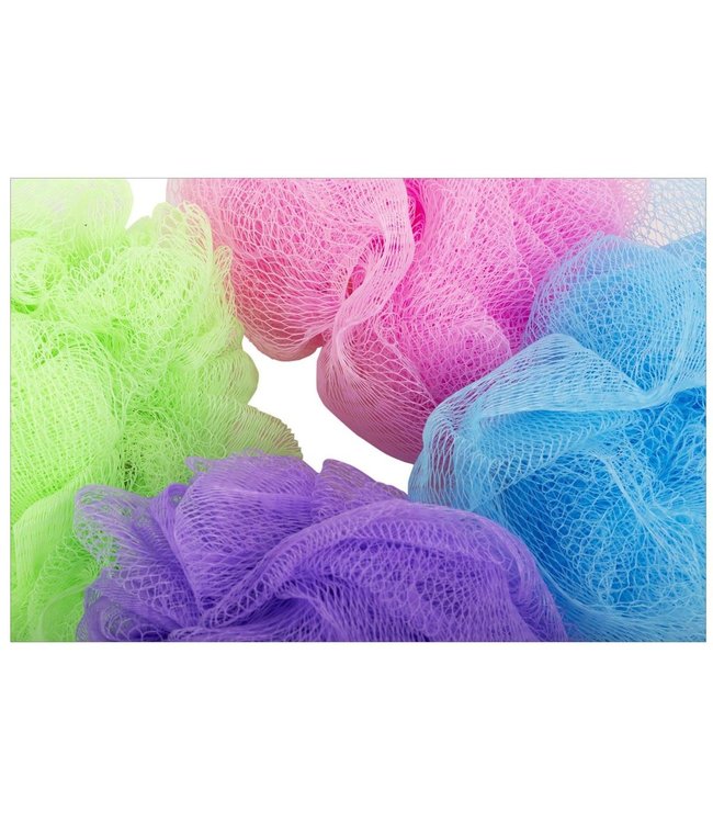 BATH SPONGE POUF w/WOODEN HANDLE