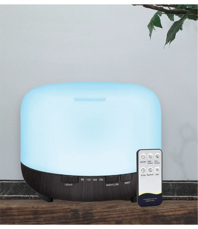 LAUREN TAYLOR WHITE w/DARK WOOD BASE ESSENTIAL OIL DIFFUSER w/7 AUTO CHANGING LED LIGHTS 500ML