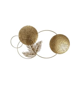 LAUREN TAYLOR METAL WALL ART LEAF AND CIRCLE GOLD 13.5x25.5"