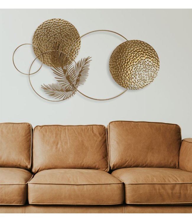 LAUREN TAYLOR METAL WALL ART LEAF AND CIRCLE GOLD 13.5x25.5"