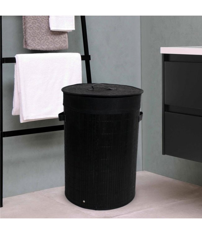 LAUREN TAYLOR BAMBOO LAUNDRY HAMPER BLACK 20X14"