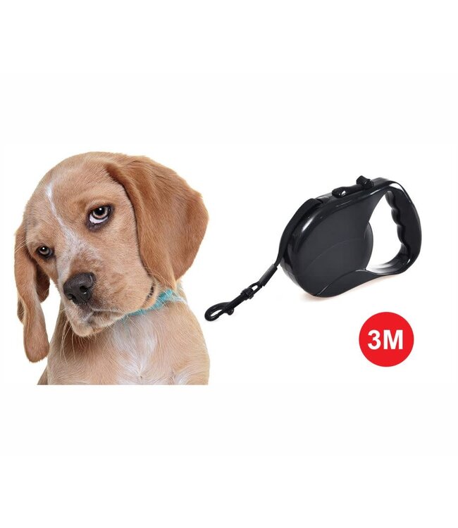 PAWS & WHISKERS RETRACTABLE 3 METER DOG LEASH BLACK