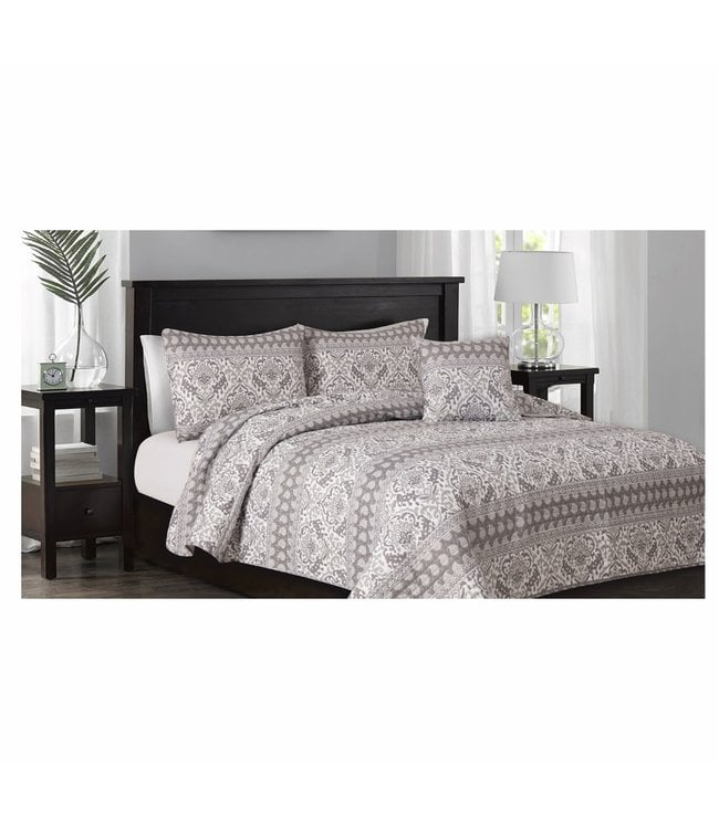LAUREN TAYLOR CAIRO QUILT SET GREY