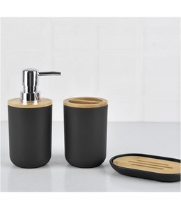 BAMBOO/PLASTIC 3pc BATHROOM ACCESSORY SET
