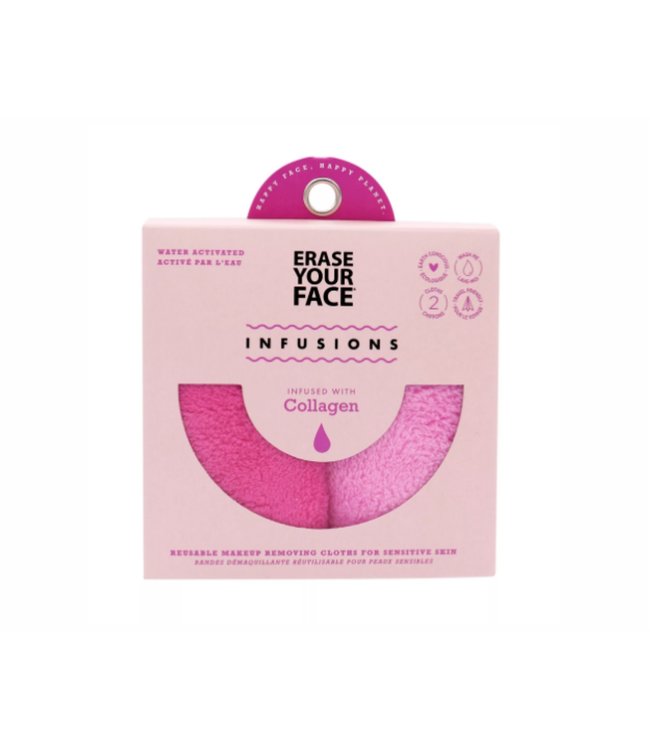 2pk COLLAGEN INFUSED ERASE YOUR FACE CLEANING CLOTH PINK