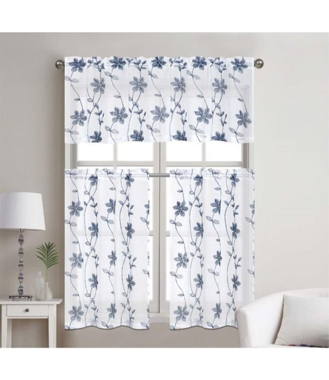 MADDIE SHEER EMBROIDERED KITCHEN CURTAIN SET Oxford Mills Home