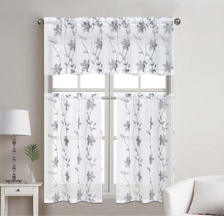MADDIE SHEER EMBROIDERED KITCHEN CURTAIN SET Oxford Mills Home