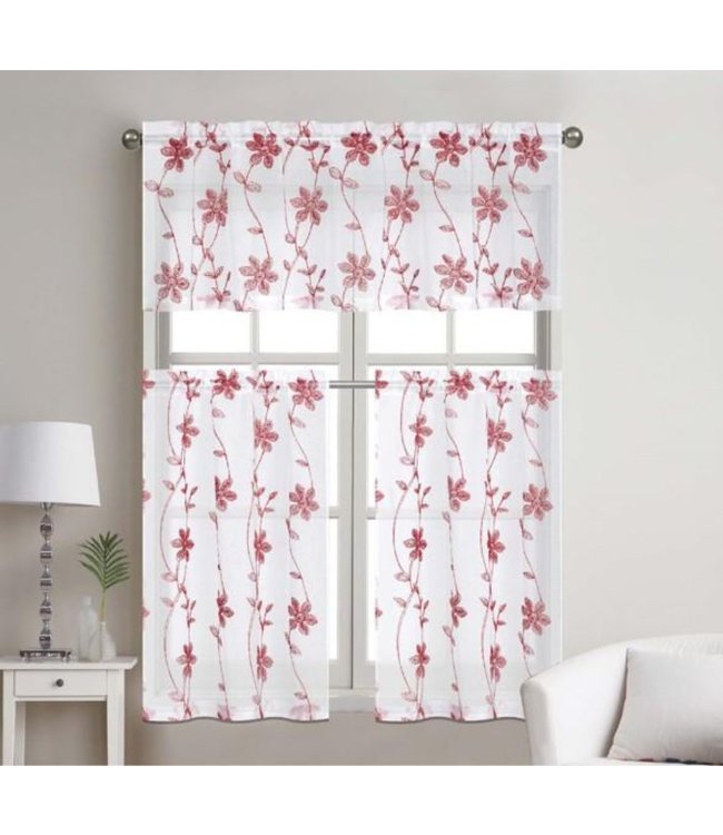 MADDIE SHEER EMBROIDERED KITCHEN CURTAIN SET Oxford Mills Home