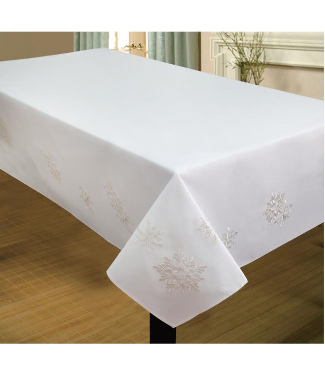 WHITE TABLECLOTH WITH EMBROIDERED SNOWFLAKES