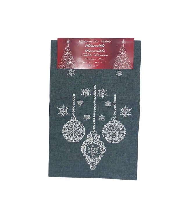 GREY ORNAMENTS TABLE TOPPER 36X36"